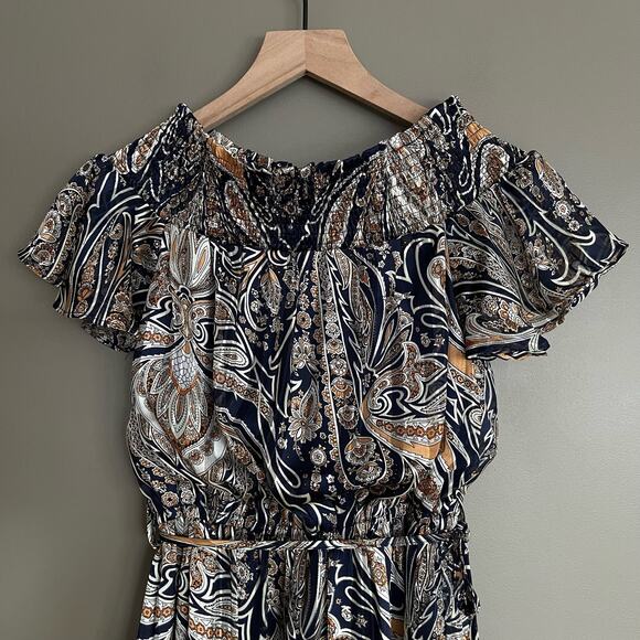 Lulu's Always Right Multi Print Off Shoulder Mini Dress Size XS Ruffle Hem Chic - Picture 16 of 16